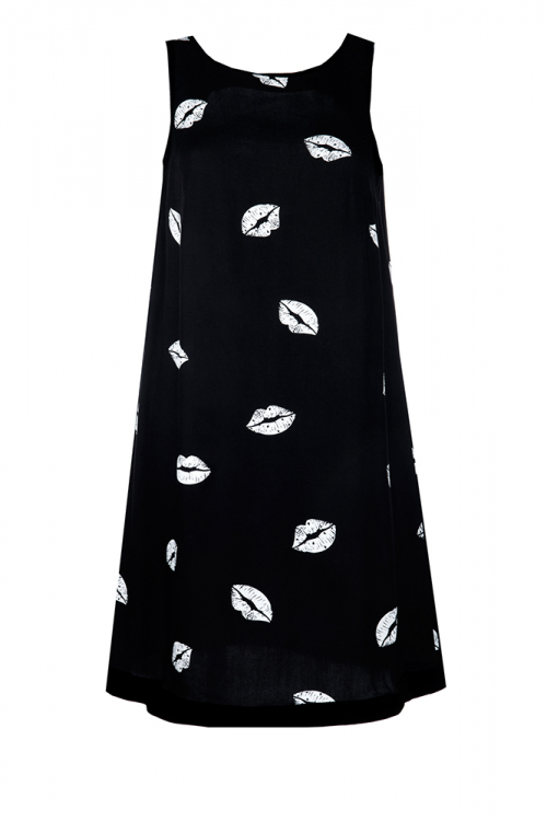Платье "Блени" черное, белый принт губы