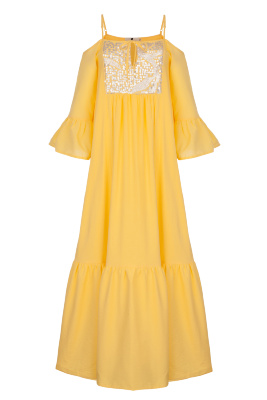 Платье "Дестени" желтое, серебристая вставка, макси