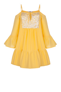Платье &quot;Дестени&quot; желтое, серебристая вставка, мини